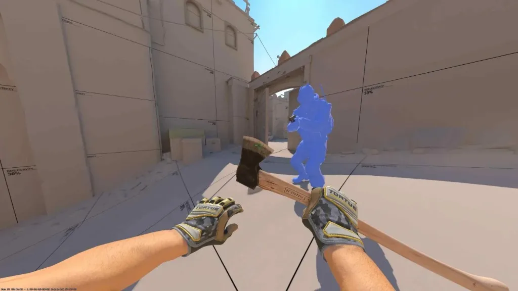 CS2 ESP silhouette showing an enemy through a doorway